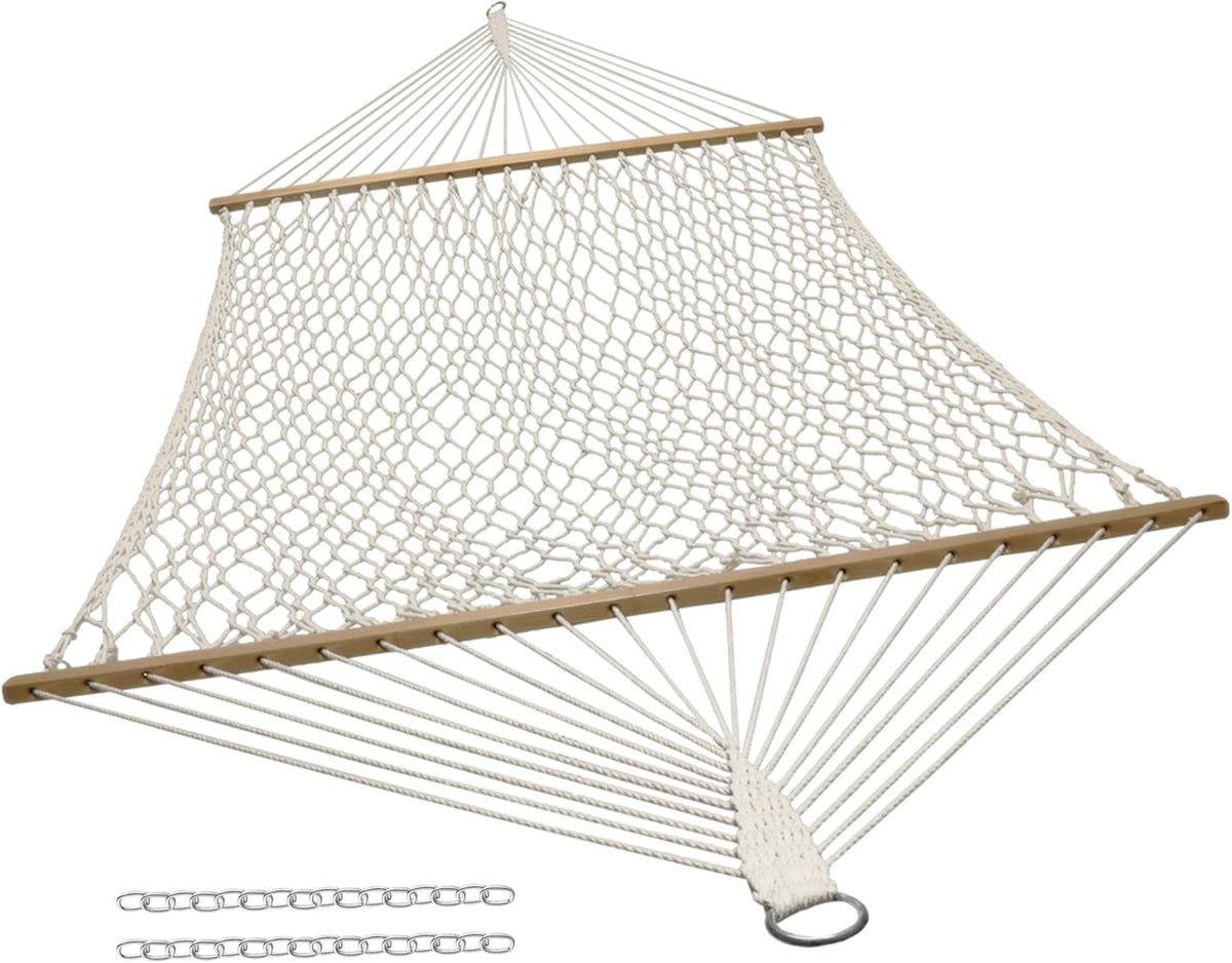 Sunnydaze Double Cotton Rope Hammock for outside with Spreader Bar, Natural