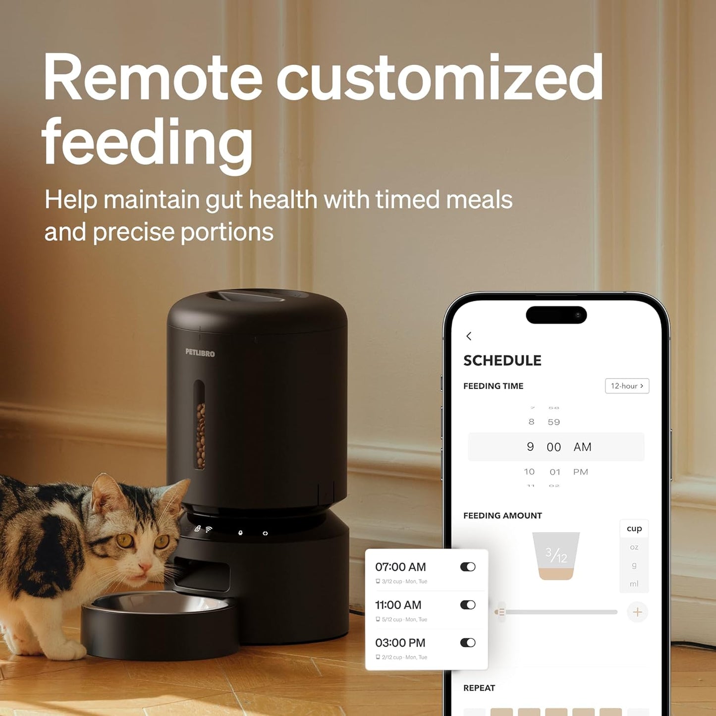 PETLIBRO Automatic Cat Feeder, 5G Wifi Automatic Dog Food Dispenser with Freshness Preservation, 5L Timed Pet Feeder with Low Food Sensor, up to 10 Meals per Day, Granary Black