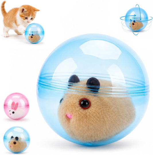 Self-Rolling Interactive Cat Ball, Electric Hamster Running Rolling Ball Toy, Rotate 360° Spin Moving Cat Ball, Fun Indoor Interactive Pet Ball for Cats Dogs Chasing，Blue