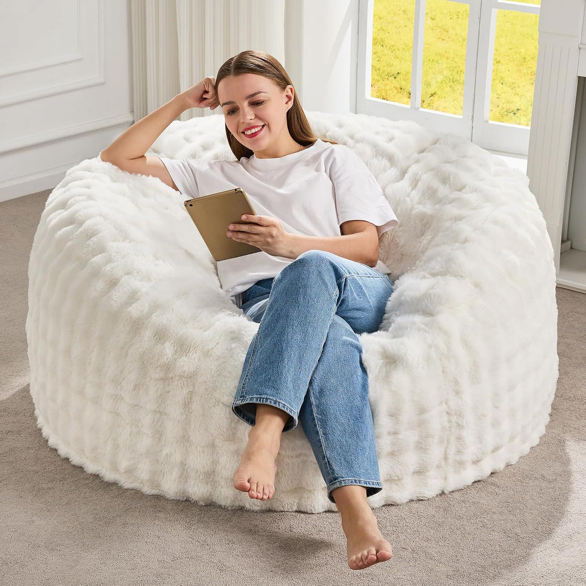 Hobestluk Large Bean Bag Chairs 3FT Big Adults Beanbag Chairs with Filler
