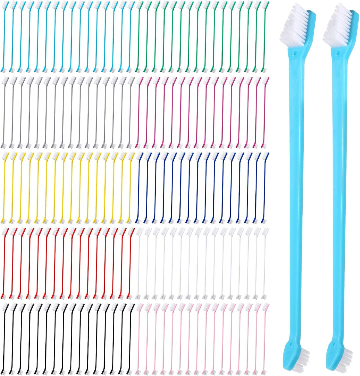300Pcs Dog Toothbrush Bulk, Dual Headed Dental Brushes, 10 Colors Puppy Long Handle Tooth Brushing Kit for Large and Small Dogs Cats and Most Pets Teeth Cleaning Oral Dental Care