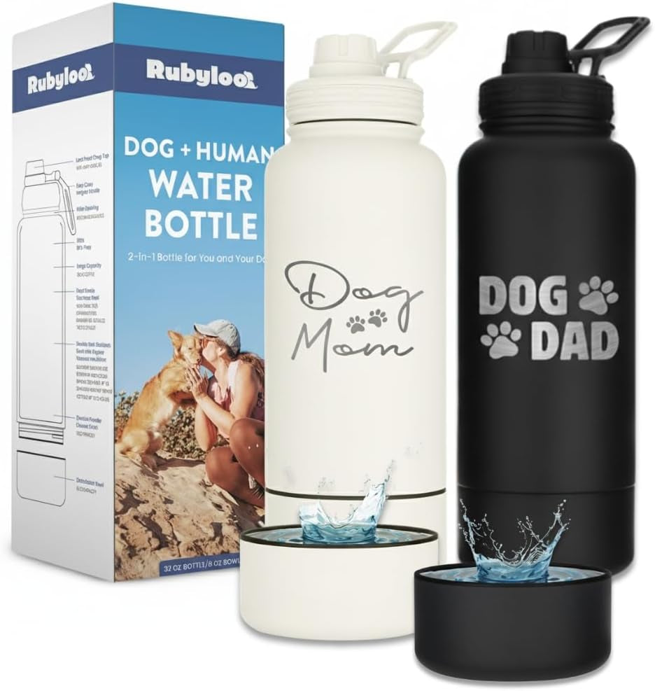 Dog Mom Water Bottle (Cream) & Dog Dad Water Bottle (Black) Bundle