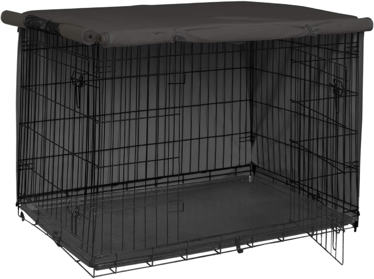 Explore Land Dog Crate Cover Heavy Duty Polyester Pet Kennel Sunshade Universal Fit for 42 Inches Wire Cage (Black)