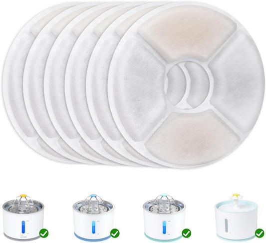 Wonder Creature Cat Water Fountain Filter Replacement, 6/8/12/16/8+4 Pack, round Carbon Filters for 81Oz/2.4L Stainless Steel Top Automatic Pet Fountain (6 Pack)