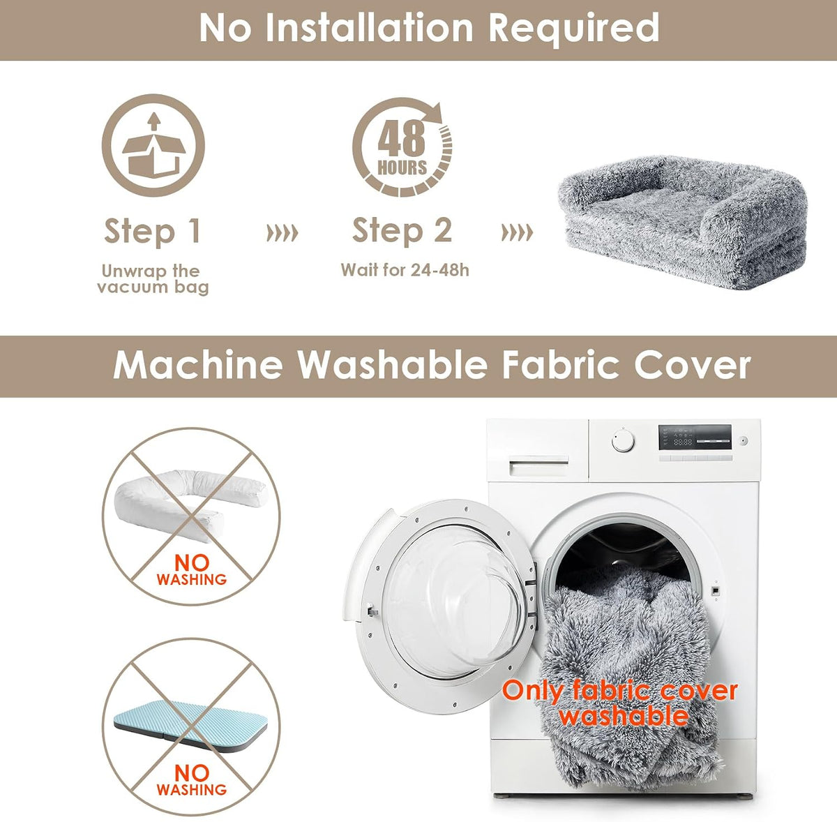 EHEYCIGA Foldable XXL Dog Bed for Large Sized Dog - 54X38X7.5, Grey