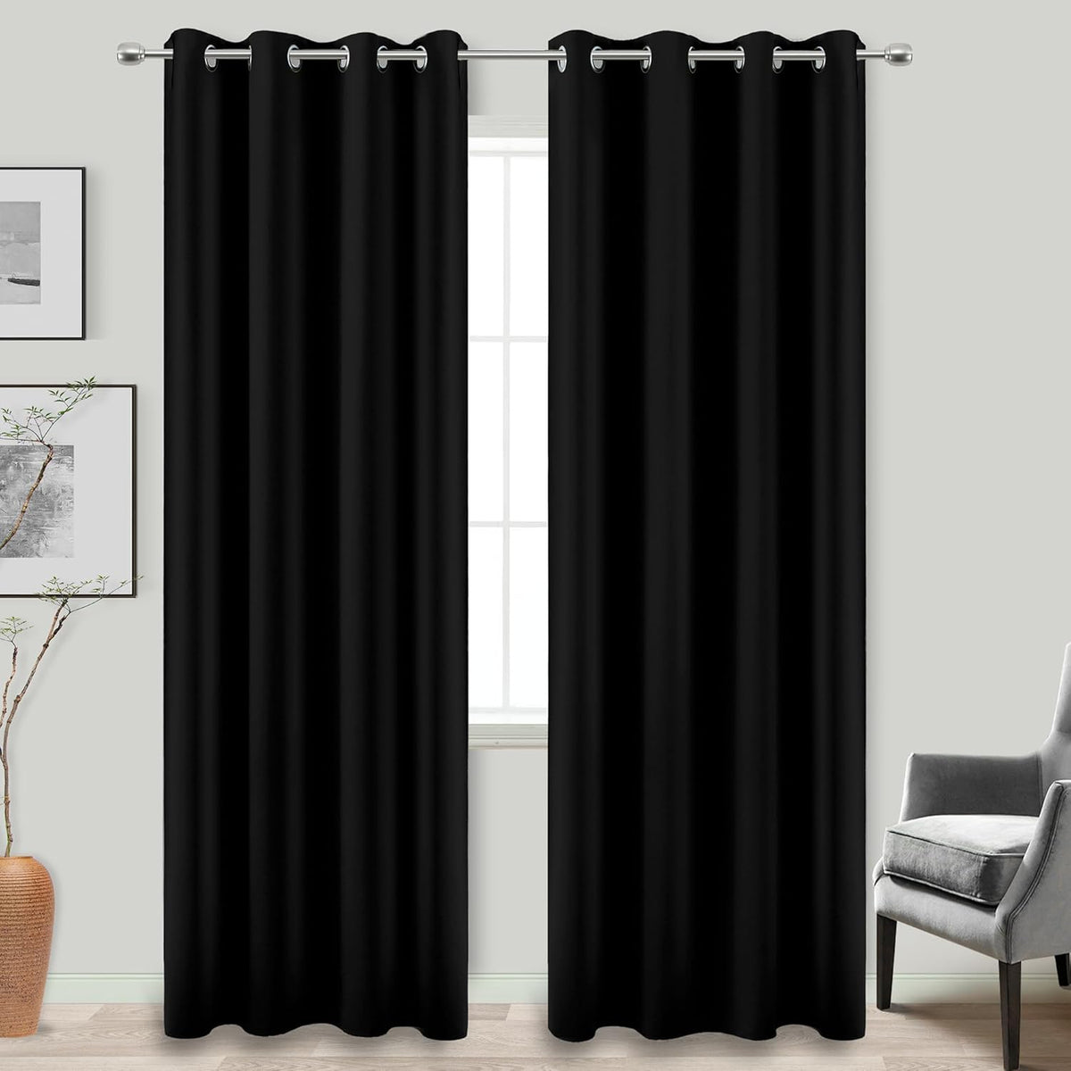 KOUFALL Blackout Curtains 84 Inches Long for Bedroom,100% Blackout Blinds Sun Light Blocking Dark Black Out Shades for Indoor Windows Living Room 2 Panels Set