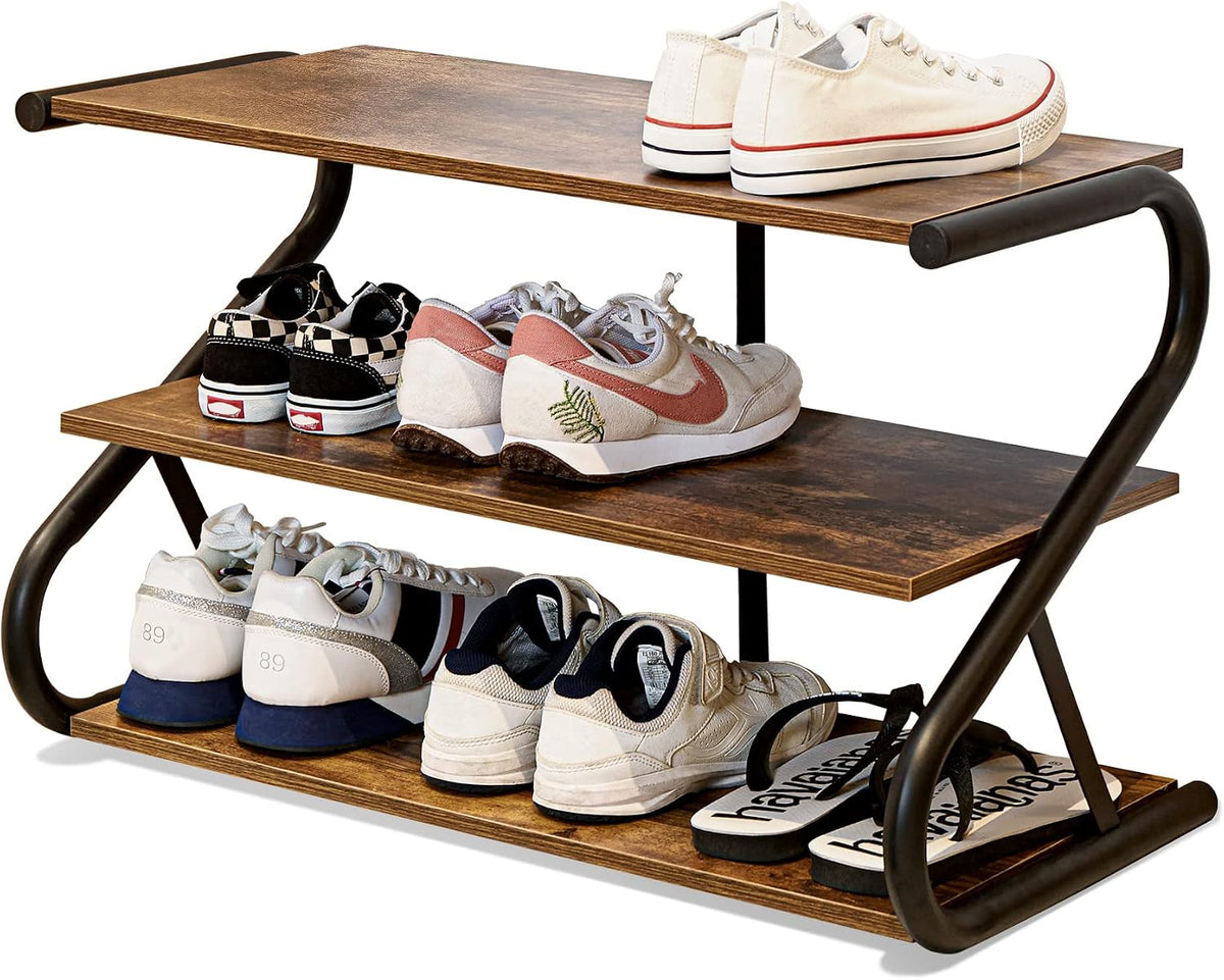 Wooden Shoe Rack for Entryway Closet, S-Shaped Shoe Storage Shelf
