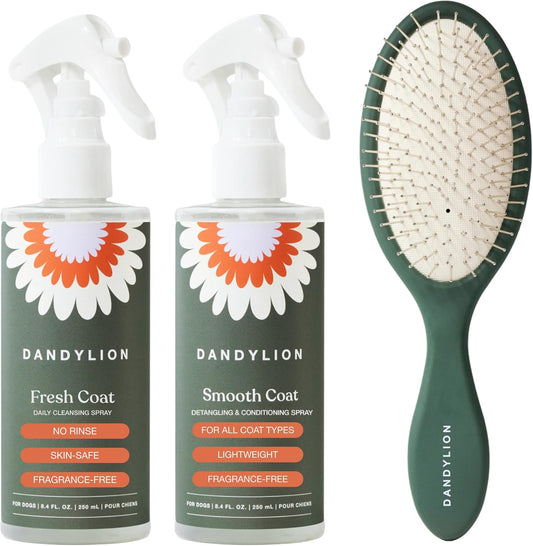Dandylion Coat Care Trio, Waterless Shampoo, Doodle Detangler and Brush