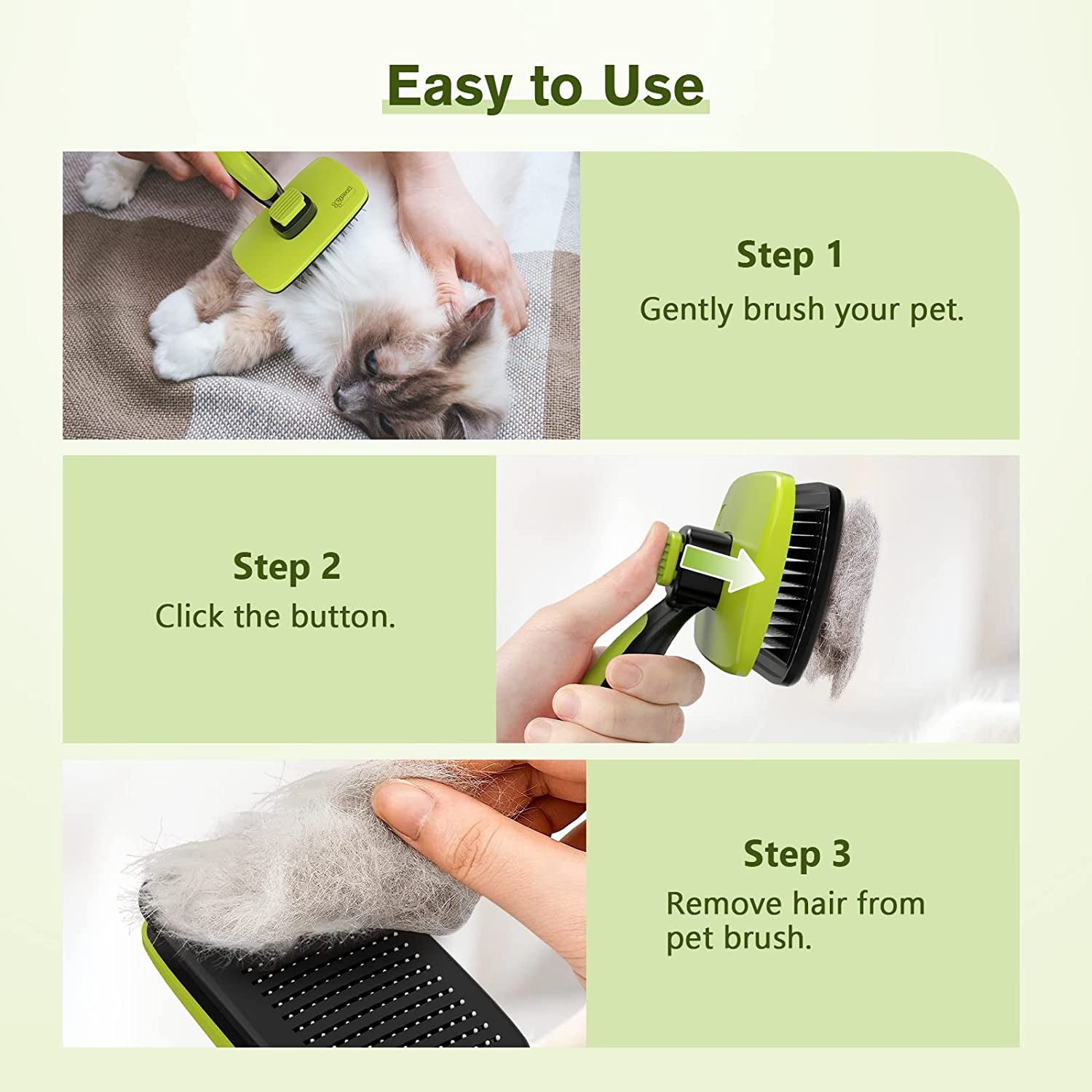 Pecute Skin Friendly Self-Cleaning Slicker Brush for Dog & Cat Shedding | 1 Click Clean, Lightweight, Undercoat Hair Removal, for Short/Long/Double/White Coats