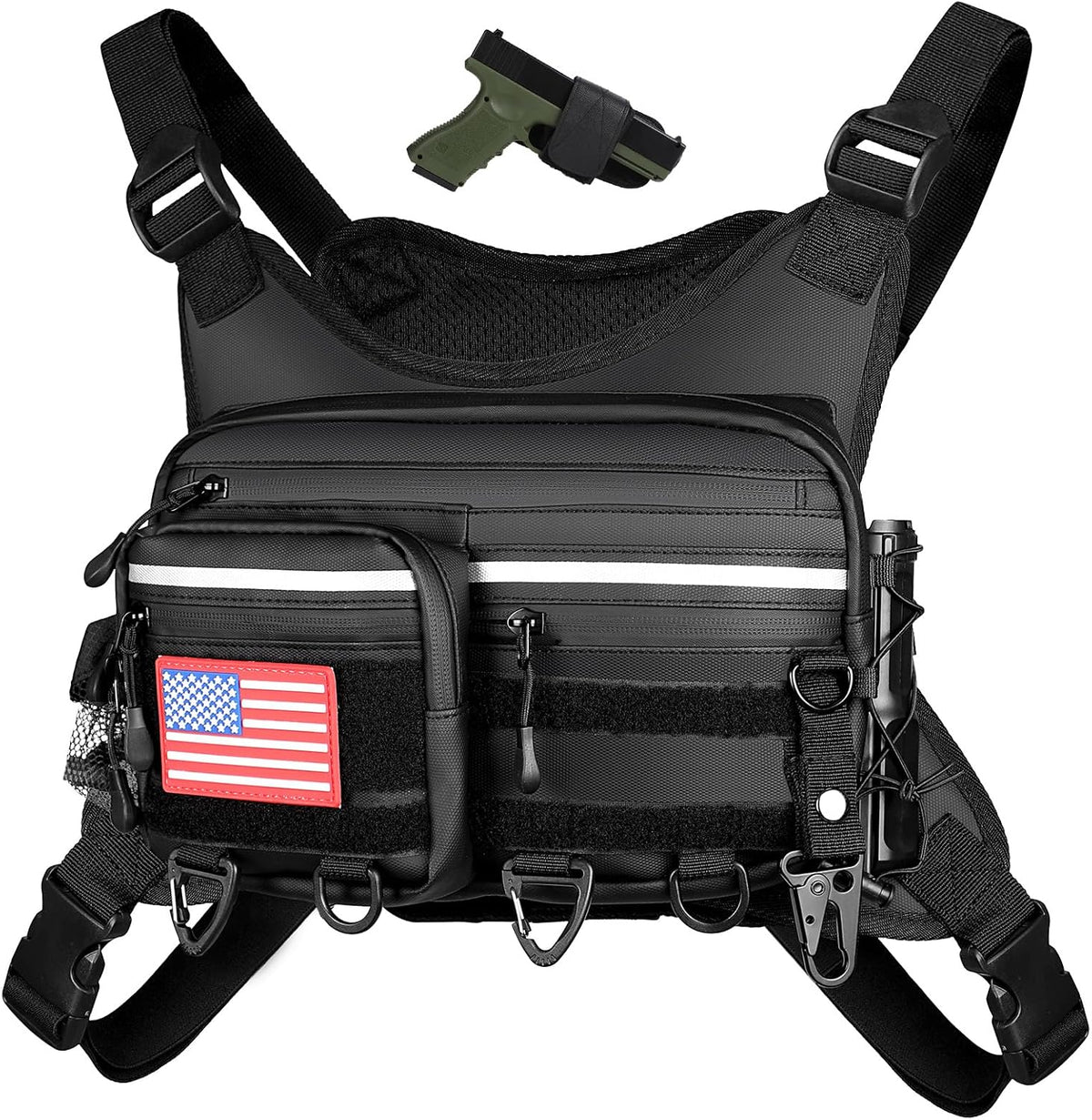PLUSINNO Chest Bag for Men and Women, Chest Rig Tactical Vest for Sport, Running Phone Holder, EDC Travel Chest Pack for Hiking, Running, Motorcycling,Workouts
