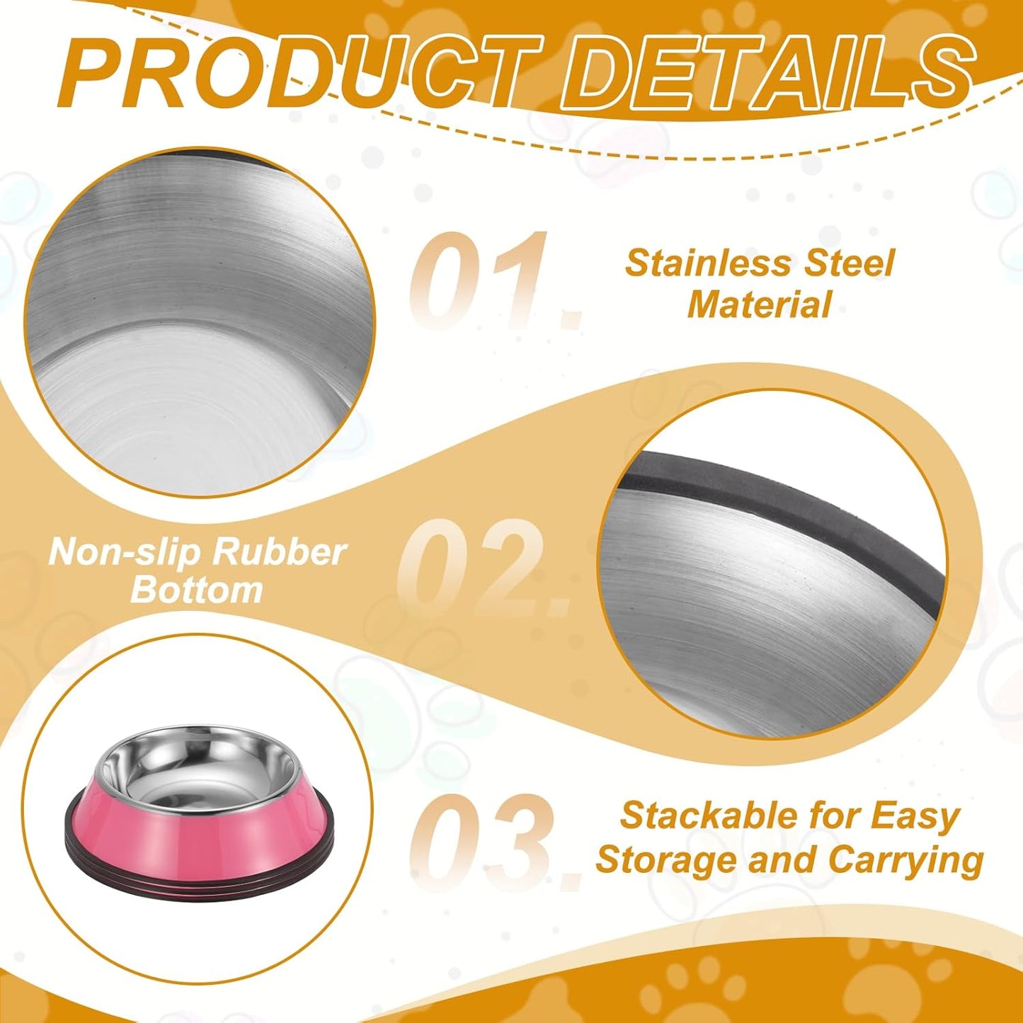 Stainless Steel Dog Bowl, Dog Food and Water Bowl with Silicone Base Anti-Slip Quiet Bottom Pet Feeding Dish,(54.1Oz, Mix Color, 3Pcs), Intended for Small/Medium/Large Puppies/Cat