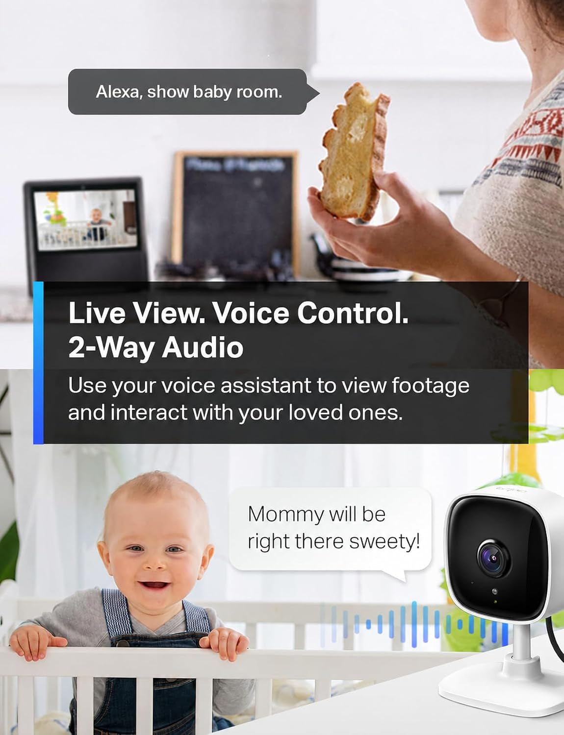 Tapo 1080P Indoor Security Camera, Baby Monitor, Dog Camera, Wired, C100