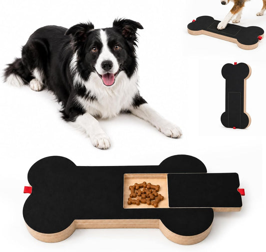Bone-Shaped Dog Nail Scratch Board with Treat Drawer, Wooden (1 PCS)