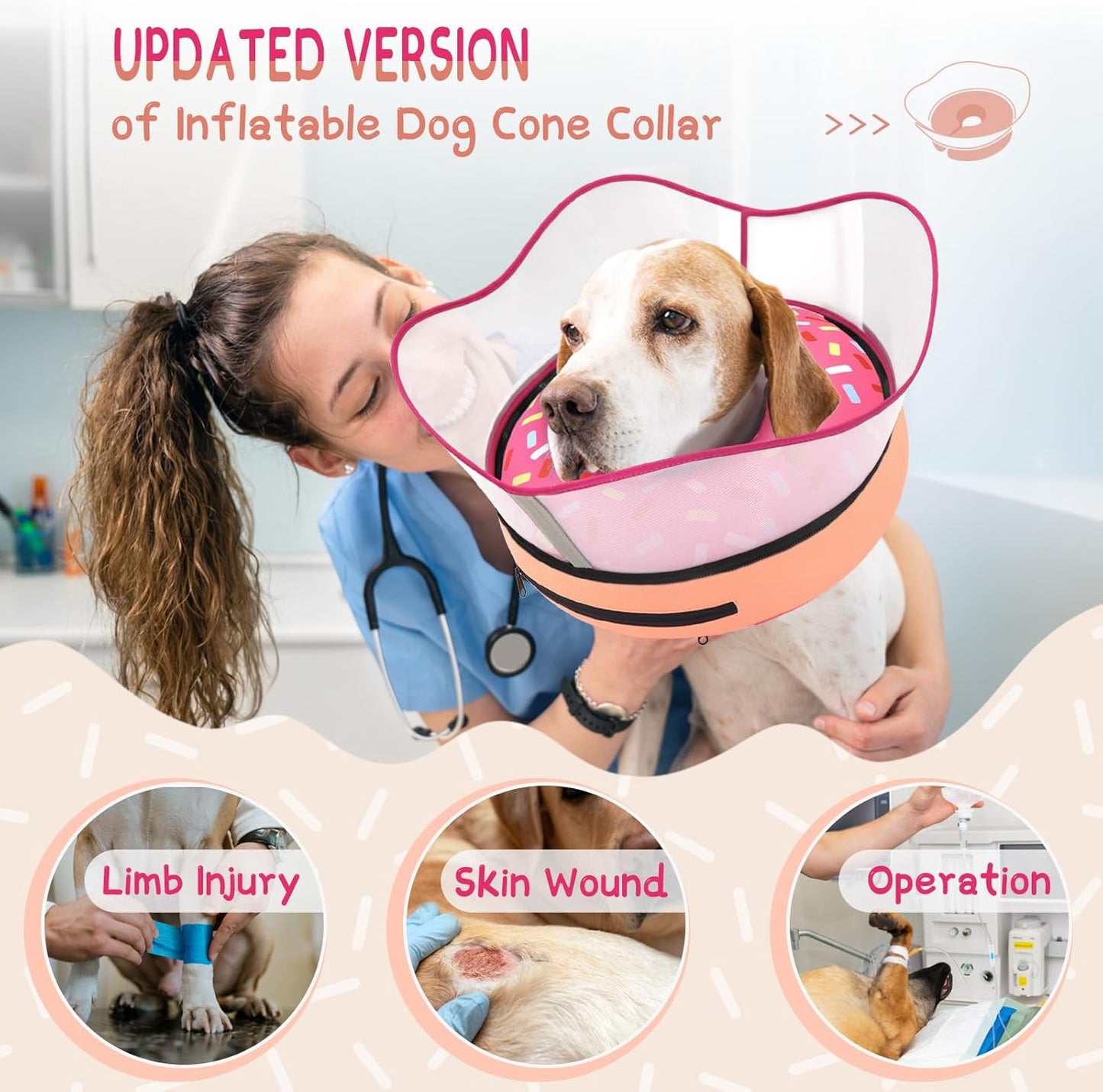 Supet Raised Inflatable Dog Cone Collar to Stop Licking, Soft Dog Cone Alternative after Surgery, Doggie Neck Donut Collar for Small Medium Large Dogs