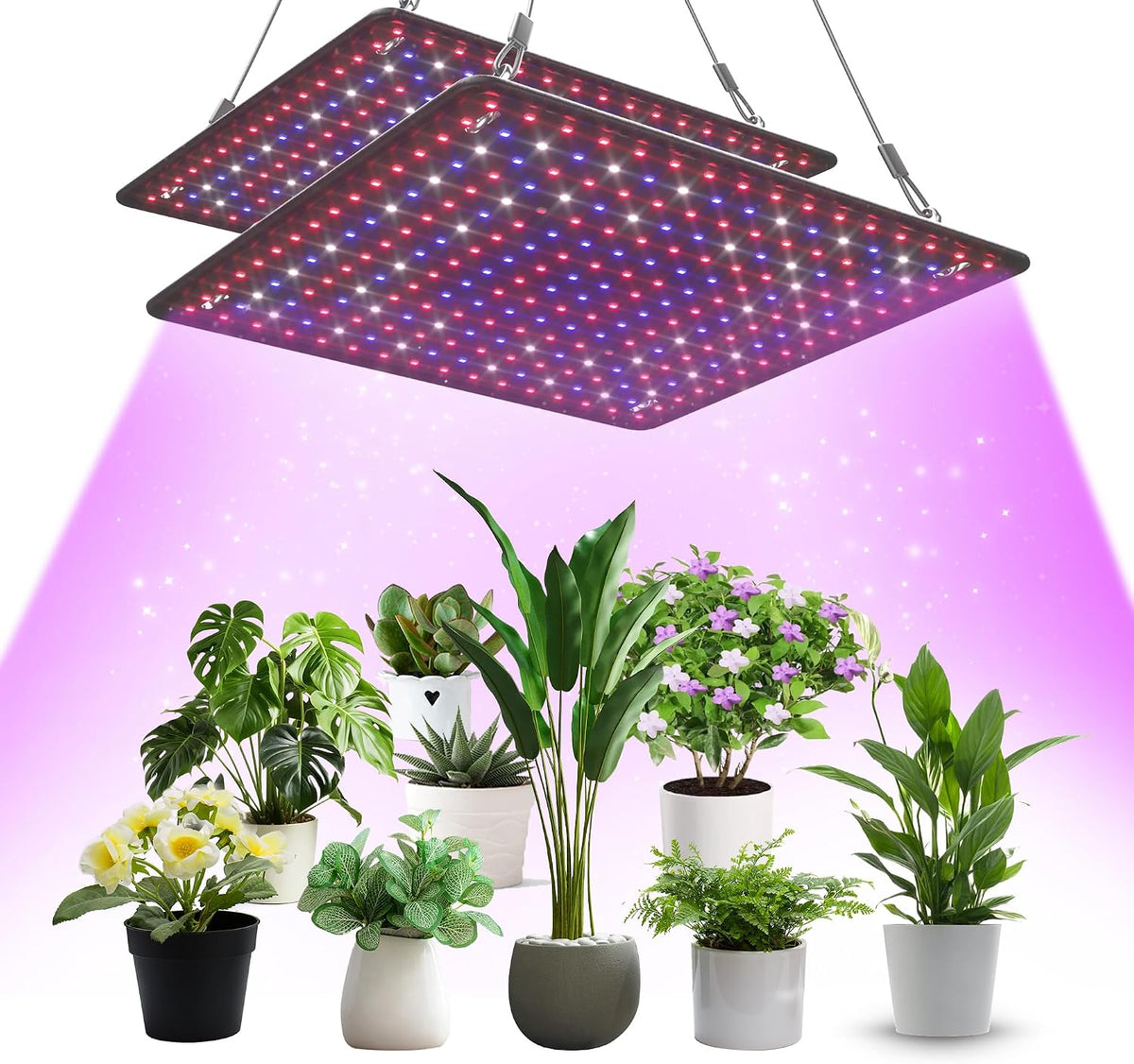2 Pack LED Grow Light Panel 200W Lamp for Indoor Plants, Sun like with White Blue Red UV IR Leds for 4X4Ft Coverage Grow Tent Greenhouse Veg and Bloom Seedlings Hydroponics