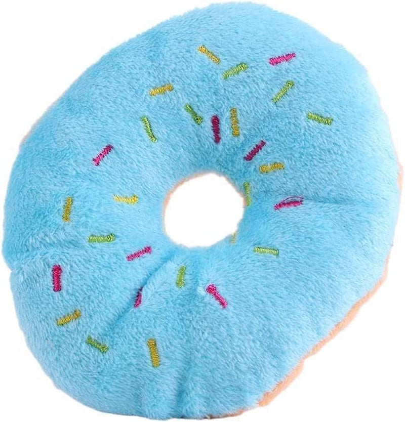 Jinshining 4 Pcs Donut Shape Plush Blue Pet Toy,Lovely Donut Shaped Squeaky Squeaking Sound for Pet Chew Toy Squeaky Plush Dog Toy Blueberry Chew Guard Technology Dog Squeak