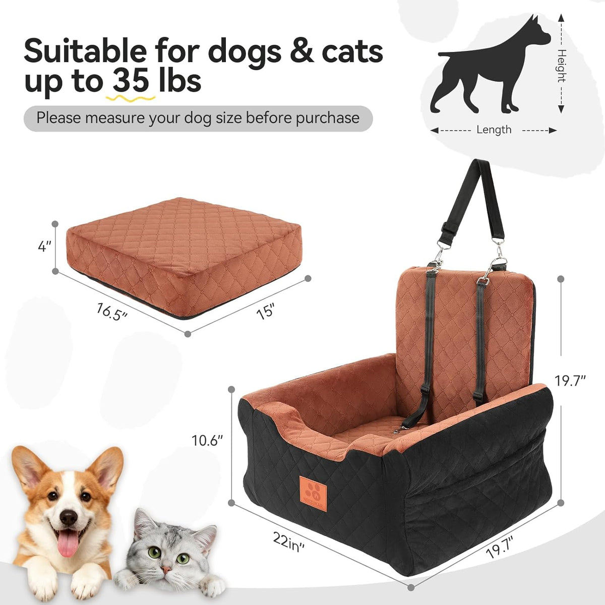 NEEZUKAR Dog Car Seat for Small Medium Dogs,Dog Booster Seat under 35 Lbs