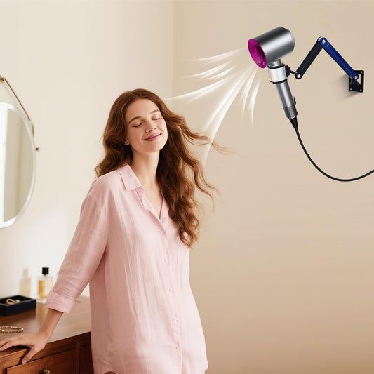 Hands Free Hair Dryer Holder Wall Mounted - Adjustable Angle Blow Dryer Holder Equipped with Universal Holder Allowing You to Dry Hair Hand Freely