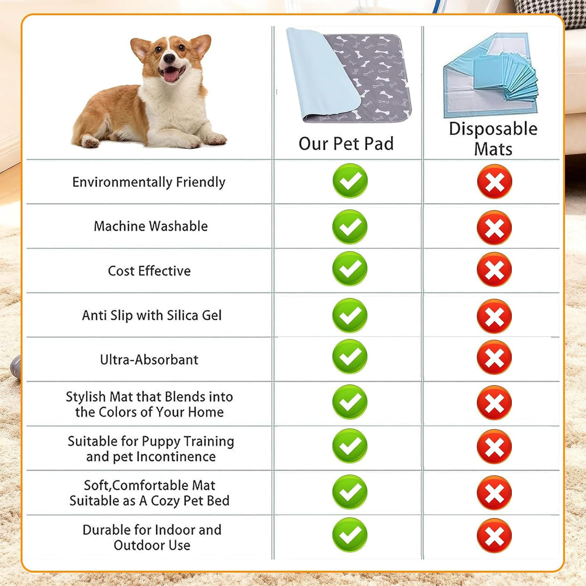 Puppy Pee Pads with Pheromones, Washable Puppy Training Pads for Dogs Reusable Puppy Potty Pads for Dogs and Cats(With Pet Hair Removal Gloves)