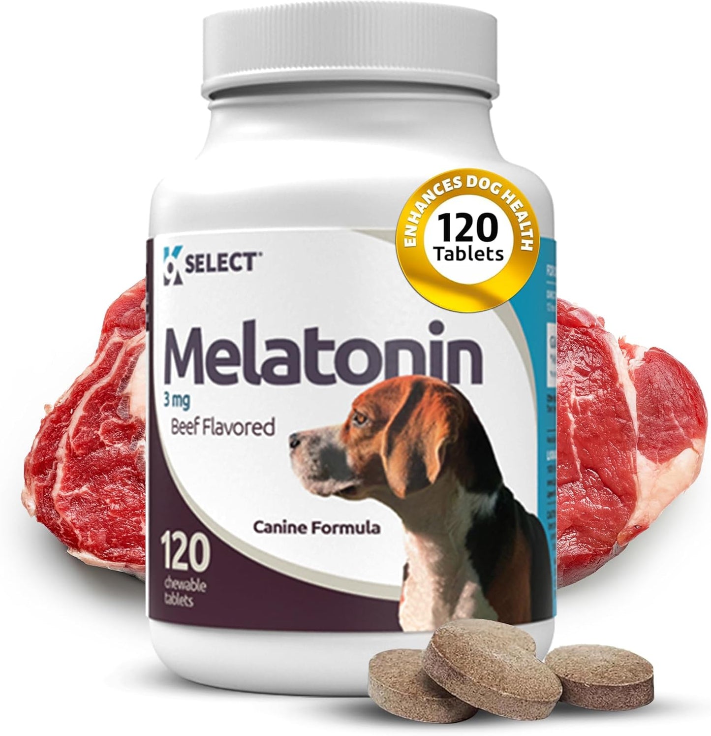 K9 Select Melatonin for Dogs - Composure Dog Calming Chews - Dog Melatonin for Sleep - Reduce Stress Helps Composure Calming Treats for Small Dogs - 3 Mg, 120 Beef Flavored Chewable Tablets
