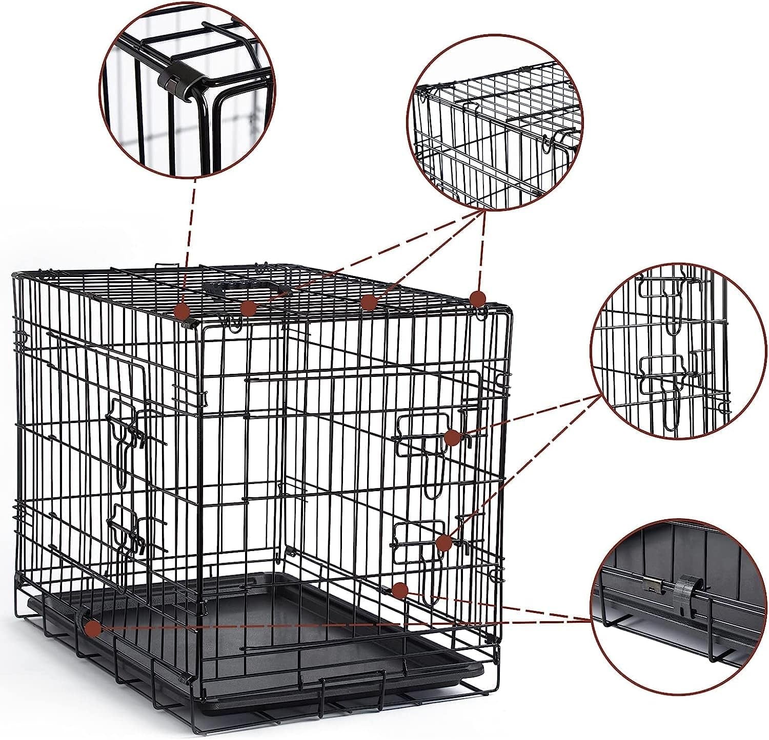 DONORO Dog Crates for Small Size Dogs Indoor Double Door Dog Kennels & Houses for Puppy and Cats, Collapsible Metal Contour Dog Cages (Black, 24.0" L X 18.0" W X 20.0" H)