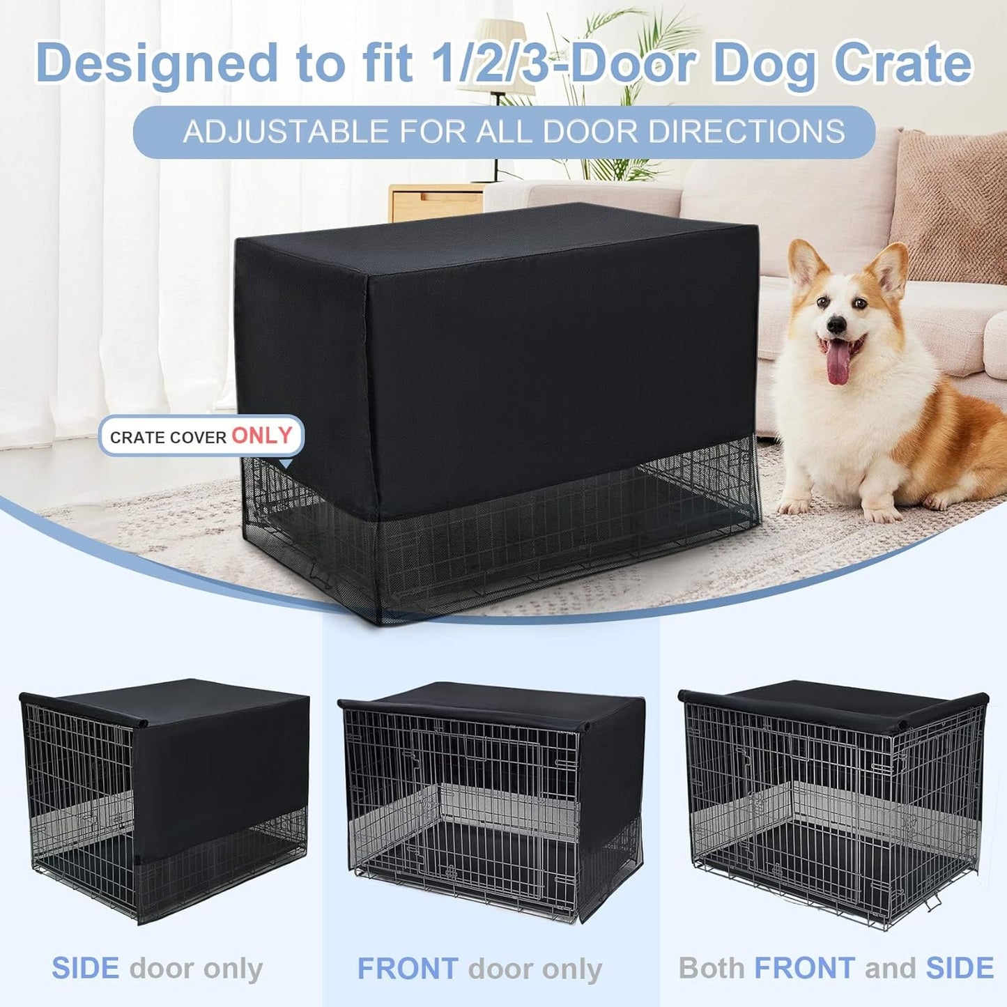 Explore Land Breathable Dog Crate Cover - 4 Sides Mesh Ventilation, Basic Pet Kennel Cover, All Sides Open, Universal Fit for 1 2 3 Doors 24 Inches Wire Dog Crate