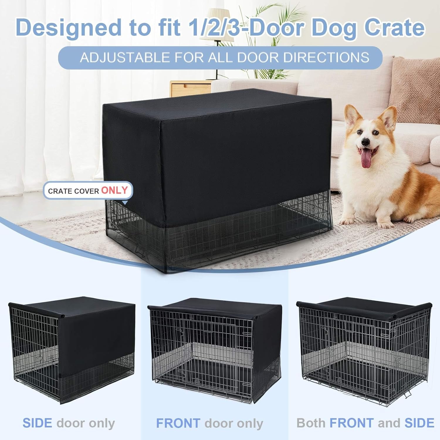 Explore Land Breathable Dog Crate Cover - 4 Sides Mesh Ventilation, Basic Pet Kennel Cover, All Sides Open, Universal Fit for 1 2 3 Doors 24 Inches Wire Dog Crate