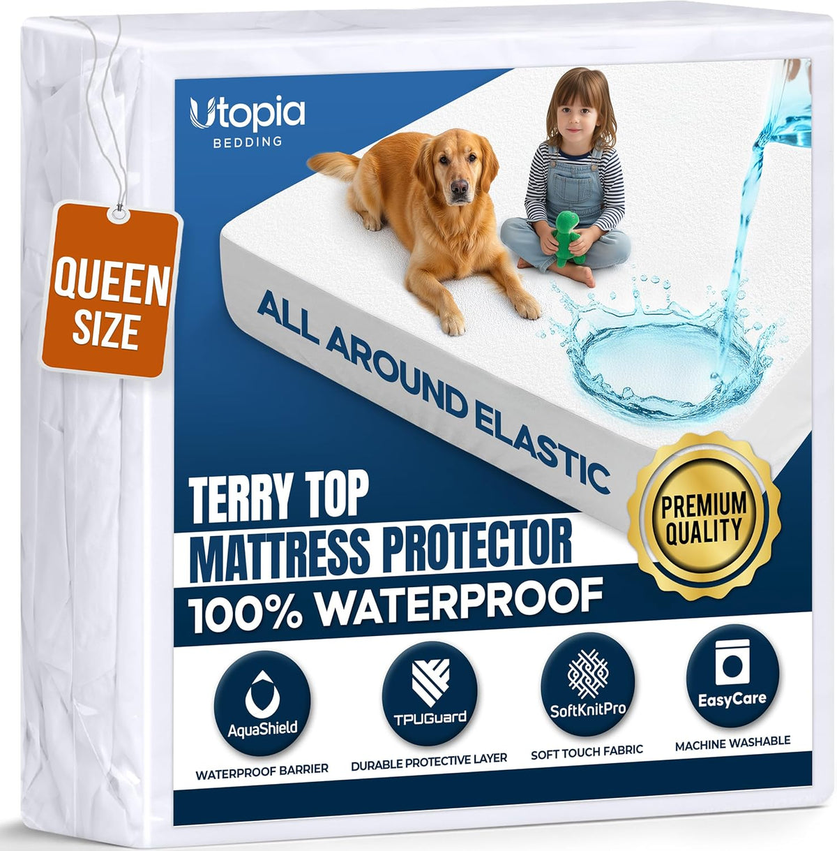 100% Waterproof Queen Size Mattress Protector, Noiseless Mattress Cover
