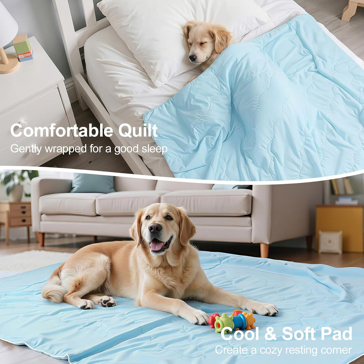 Premium Q-MAX>0.4 Cooling Dog Blanket, 30"×40", L, Blue