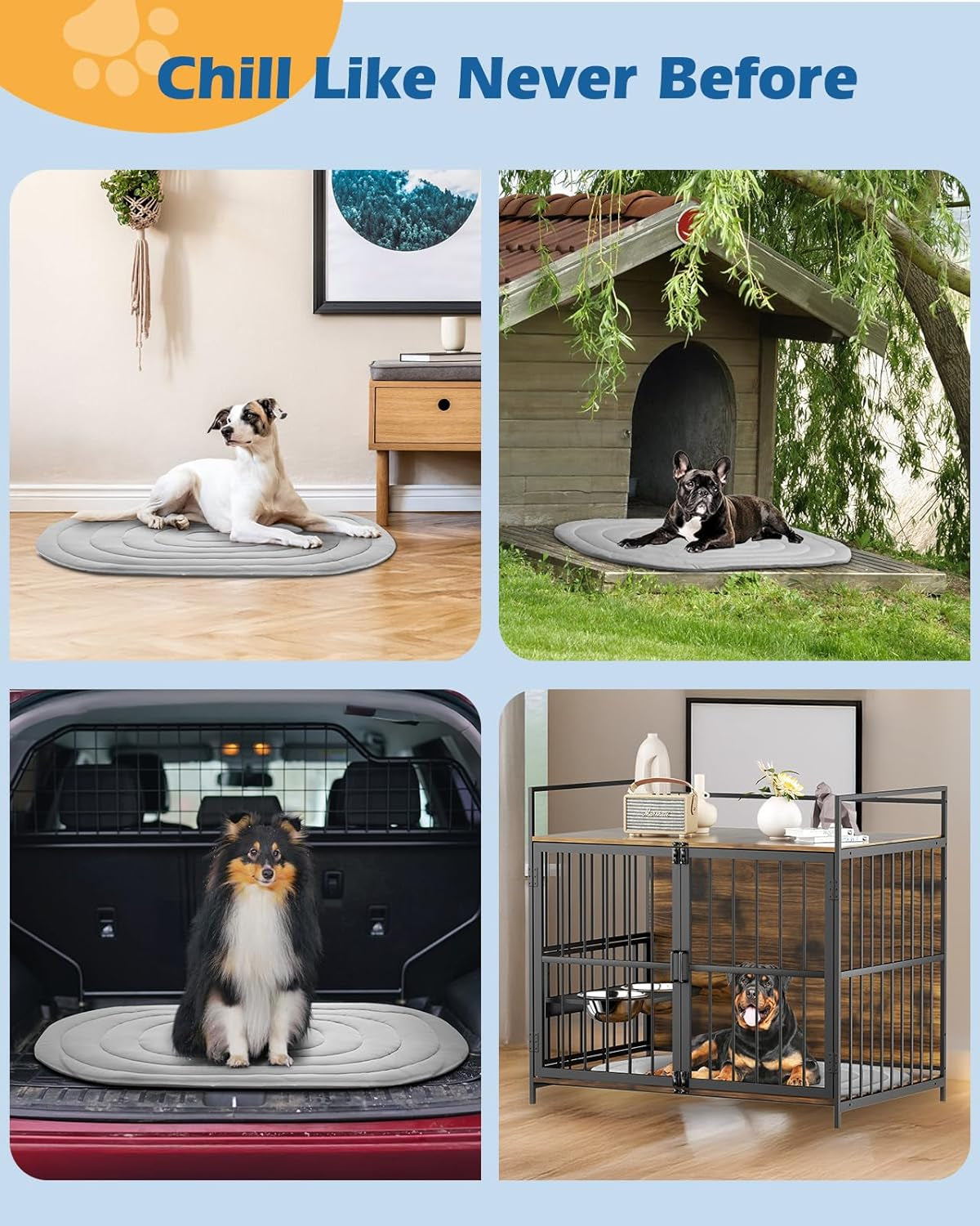 Papettly Pet Dog Cooling Mat 39“X27.5” Reversible Cooling Pad for Dogs and Cats, Comfort Ice Silk Cotton Summer Dog Bed Outdoor Indoor Washable, Ideal for Kennel Sofa Floor Car Seats