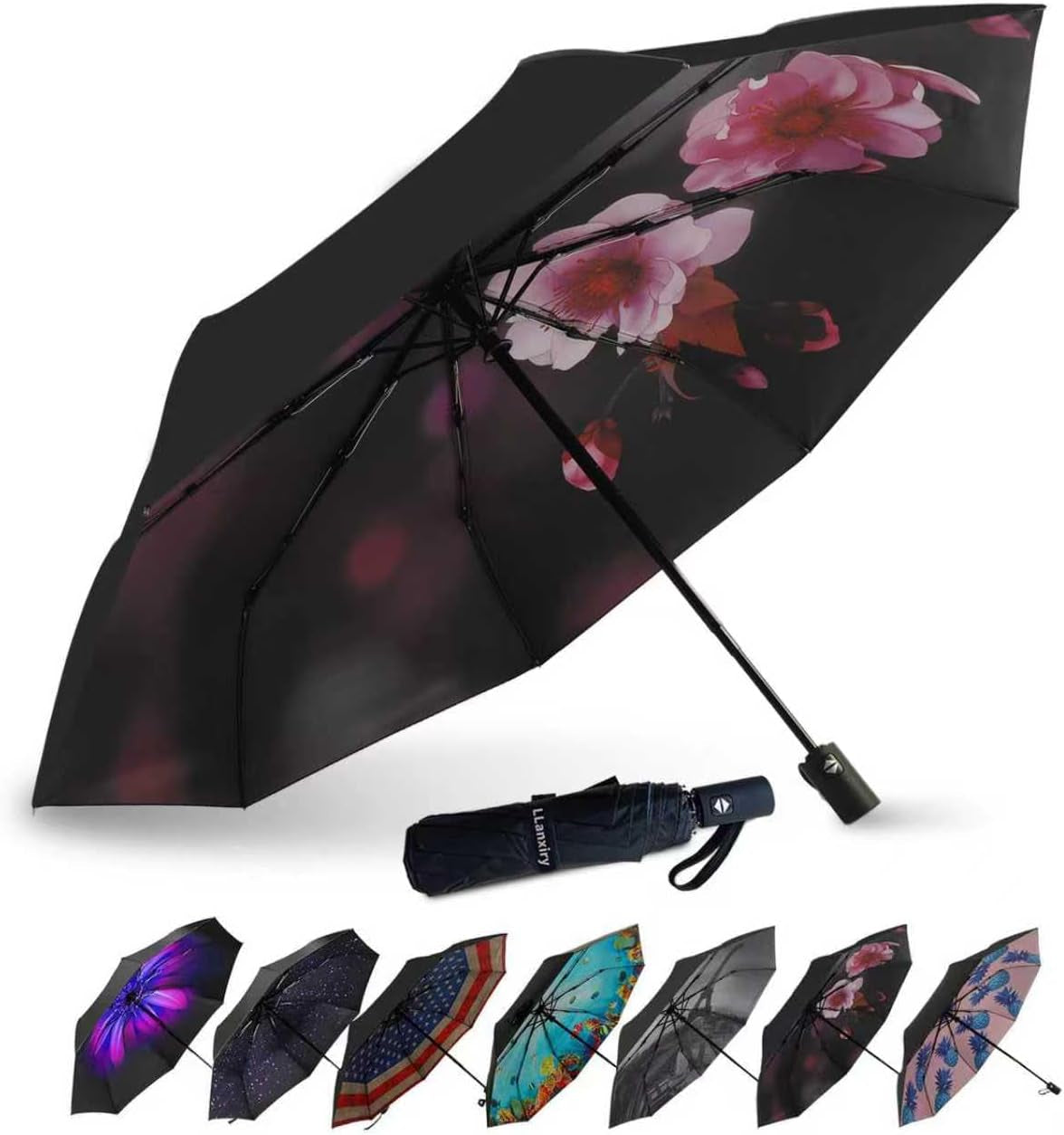 Llanxiry Compact Travel Umbrella, Automatic Folding Umbrellas for Rain