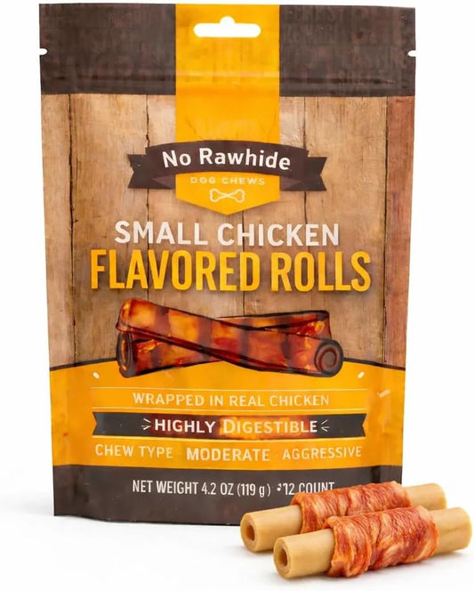 No Rawhide Chicken Rolls for Dogs & Puppies – Grain Free Highly Digestible Dog Chews (12 Rolls) No Hide Dog Treats Rawhide Free Chicken Wrapped Long Lasting Dog Bones Natural Chew (Packaging May Vary)