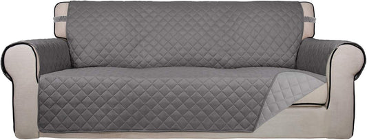 Purefit Reversible Quilted Sofa Cover Dog Couch Covers for Sofa, 66 in | Gray/Light Gray, Water Resistant Couch Protector, Washable Pet Couch Cover with Non Slip and Elastic Straps for Kids