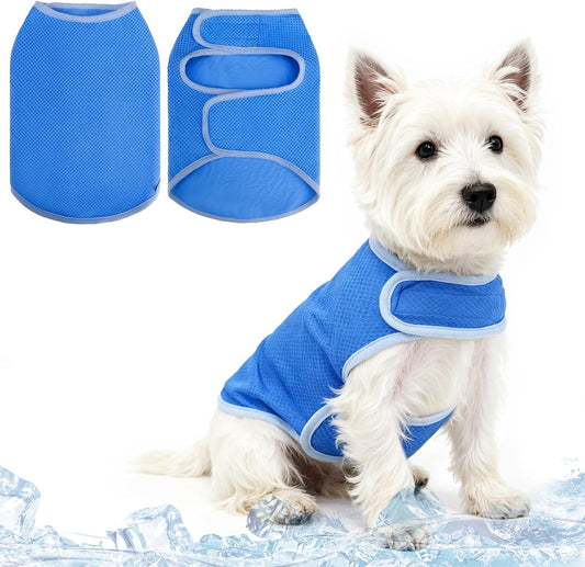 PUPTECK Dog Cooling Vest, Breathable Mesh PVA Dog Shirt, Lightweight Soft Instant Chill Sleeveless Pet Clothes, Adjustable Cooler Jacket Puppy Outfit for Hot Summer Outdoor, Blue M