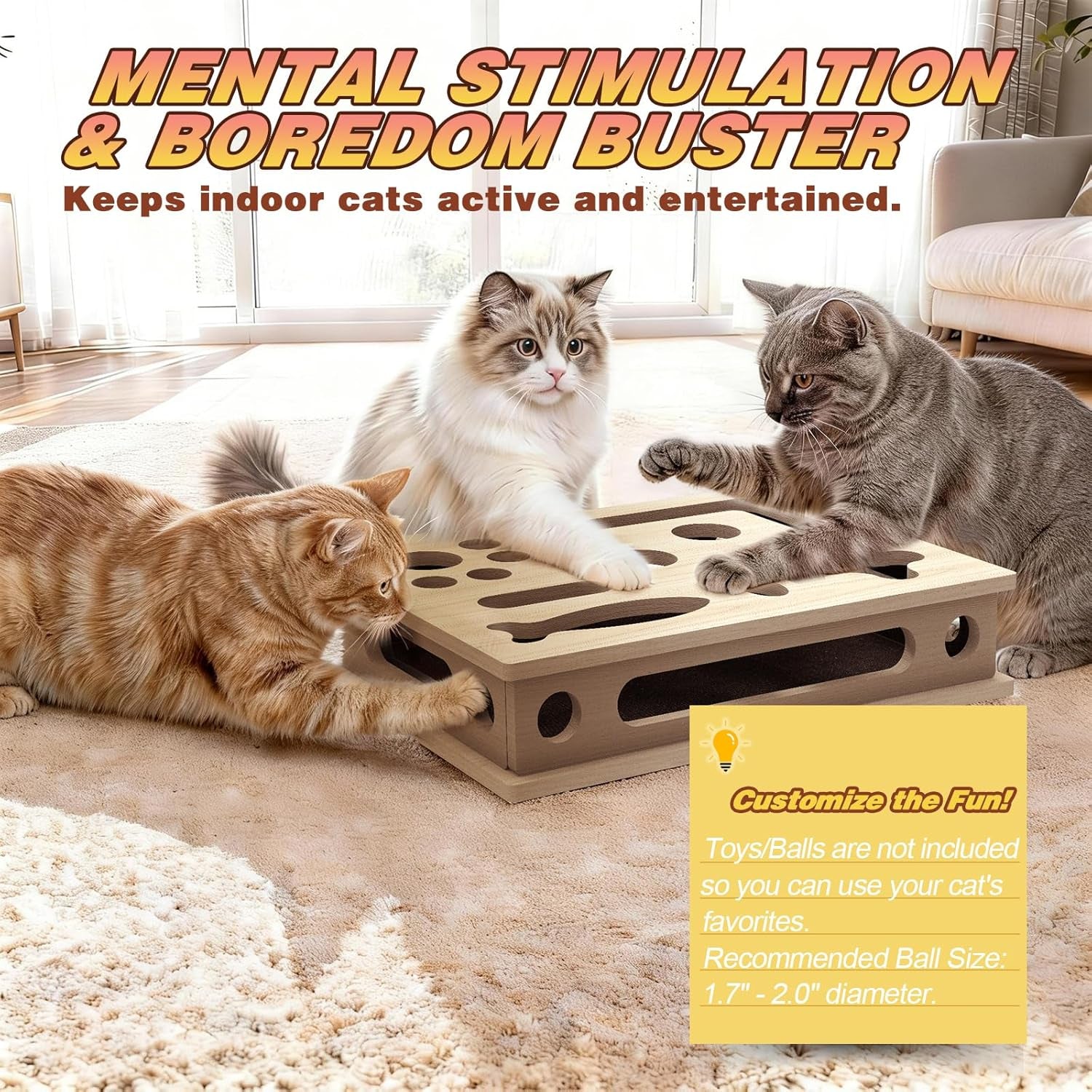Cat Scratch Puzzle Enrichment Box, Interactive Cat Nail File Box with Sandpaper Liner for Cat Claw Care, Cat Scratch Puzzle Box - Stress Free Alternative to Clippers & Grinders for Indoor Cats