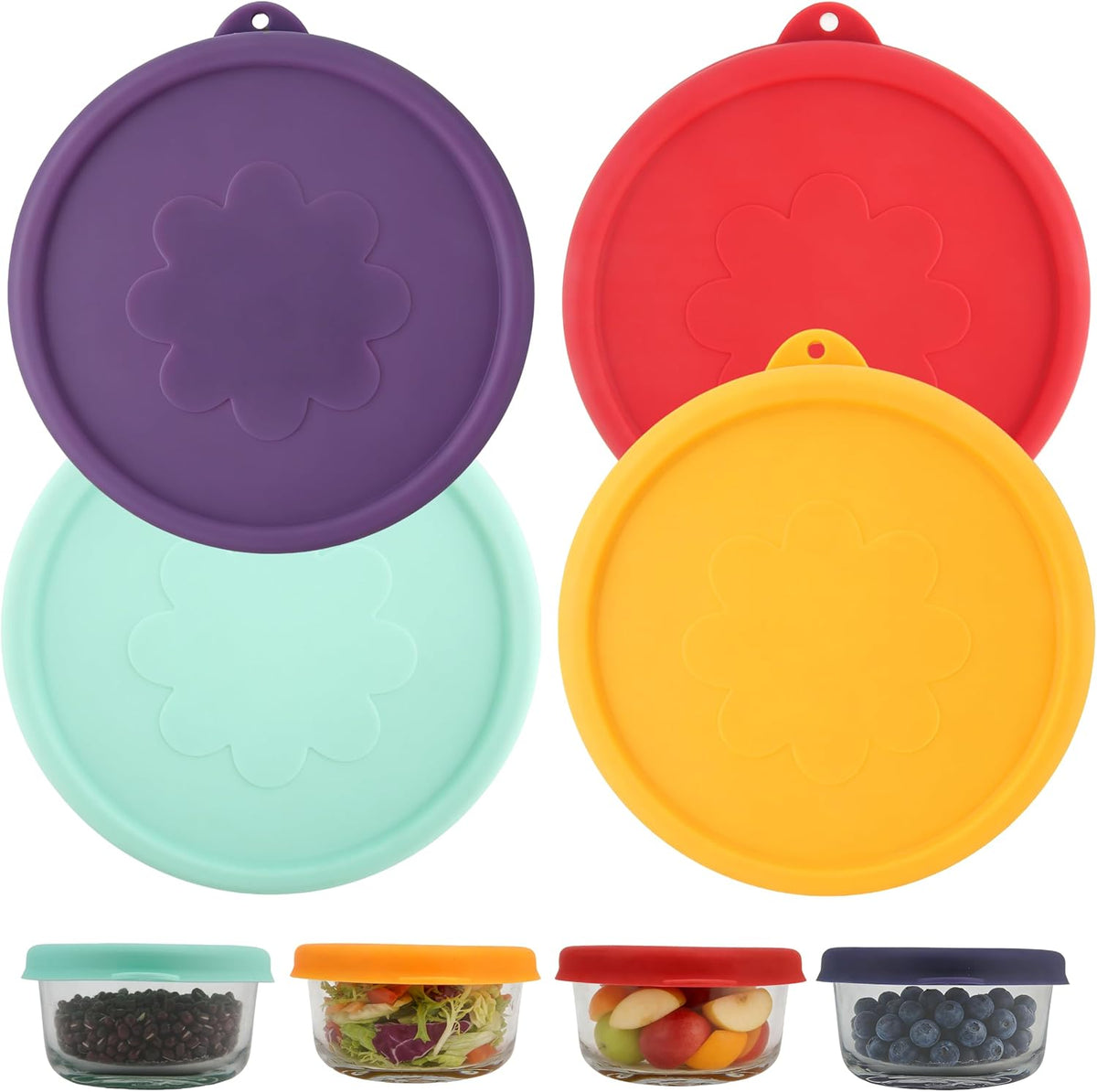 2 Cup round Silicone Storage Cover Lids Replacement for Anchor Hocking Glass Bowls (Container Not Included) 4 Pack