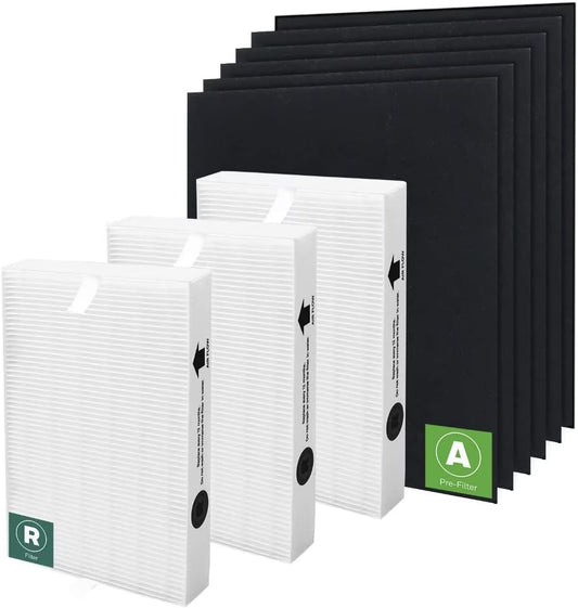 HPA300 Replacement Filters for Honeywell Air Purifiers HPA300 Series, HPA300, HPA304, HPA3300, HPA5300, HPA5350, HPA8350, Part HRF-R3, 3 R Filters and 6 Pre-Cut a Carbon Pre-Filter by APPLIANCEMATES
