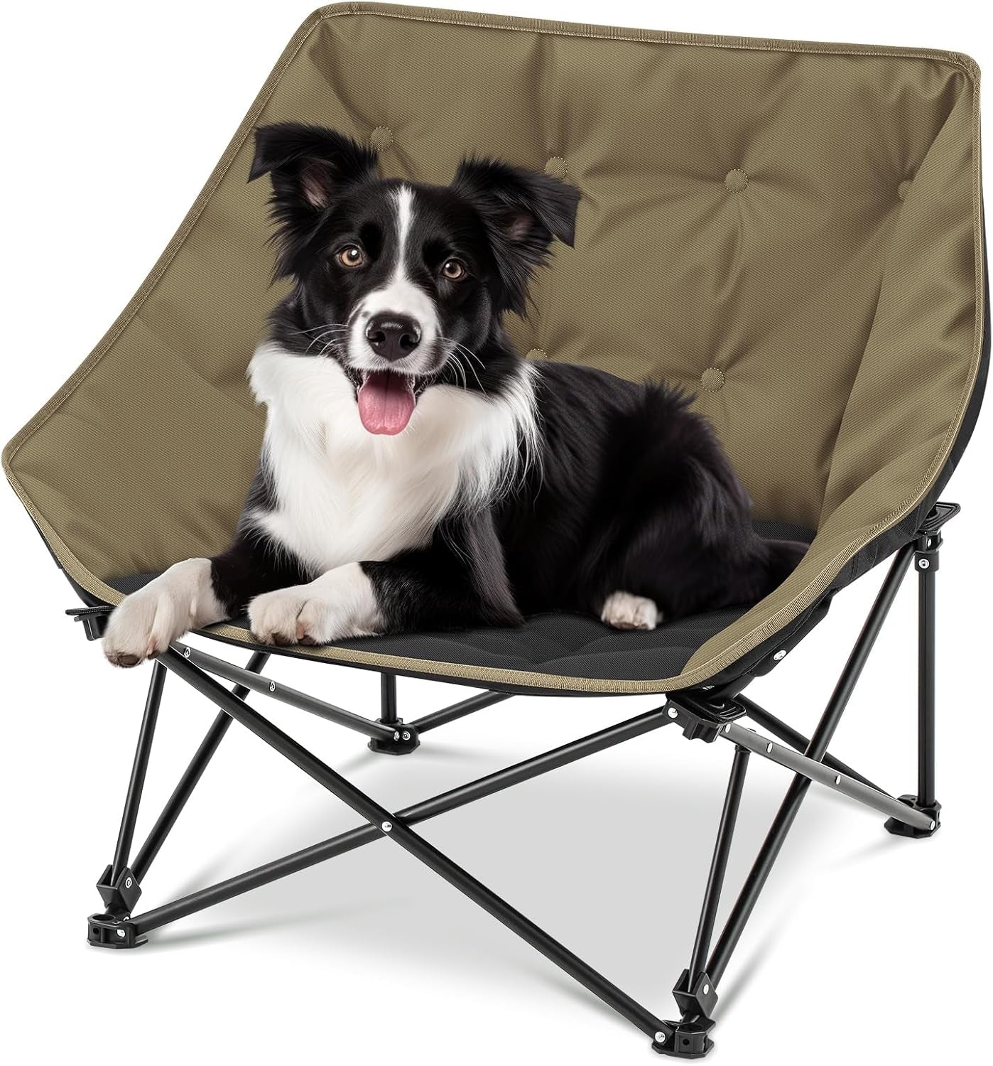 Croblissful Portable Dog Camping Chairs for Dogs Raised Pet Bed for Outdoor Folding Chair Patio Lazy Puppy Cot Heavy Duty Pet Camping Gear(28X 24 X 22 Inches,Brown)