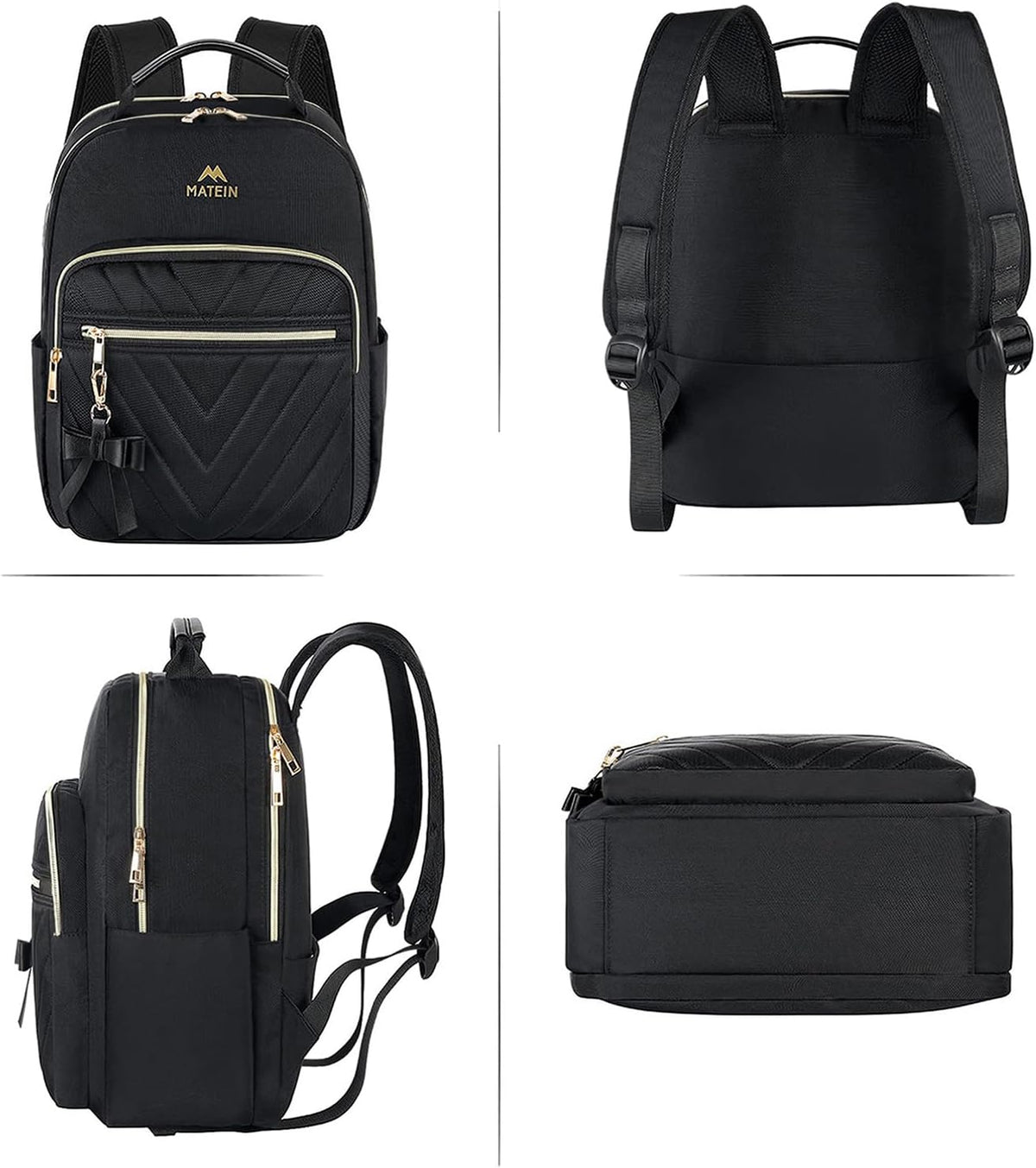 MATEIN Mini Backpack for Women, Stylish Daypack Purse, 2Pcs Sets, Black
