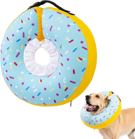Dog Cone Collar Inflatable Donut for Large Medium Small Dogs, Soft Waterproof Dog Cone Alternative after Surgery Prevents Licking Wounds Easy Clean (Blue, L (Neck 13.5"-18"))