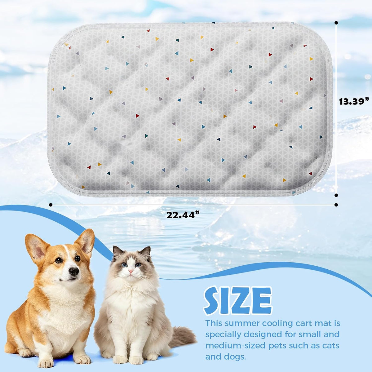GTPLAYER Pet Stroller Cooling Mat for Cats & Small Dogs, 22.44"×13.39" Instant Self-Cooling Pad, Portable Kennel Mat for Stroller, Bed, Floor, Car Travel, Outdoor Summer Use, White