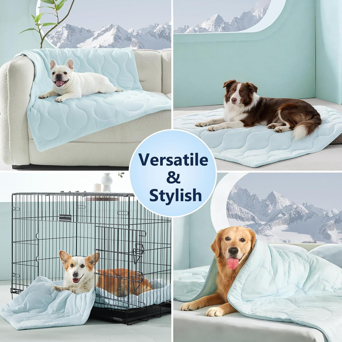 MIXJOY Cooling Blanket for Medium Dogs Breathable, Dual-Sided with Q-MAX>0.5, Lightweight Pet Cooling Throw Blanket Summer for Sofa & Dog Bed, Washable Soft Dog Cat Cold Mat Durable, Aqua Blue, 30X40