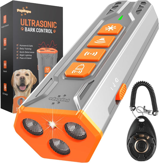 Dog Bark Deterrent Device with Dog Training Clicker – Ultrasonic anti Barking Device for Dogs, Portable Dog Bark Stopper for Training & Behavior Control, Safe for Own or Neighbor’S Dog