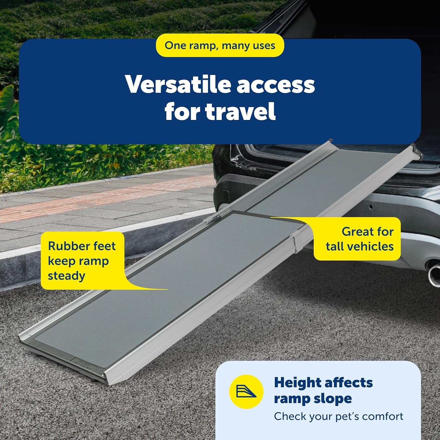 Petsafe Happy Ride Compact Telescoping Dog Ramp - Portable Pet Ramp for Cars, Trucks & Suvs with Adjustable Sizing - Non-Slip Design - Lightweight Pet Mobility Assistance - Extra Long