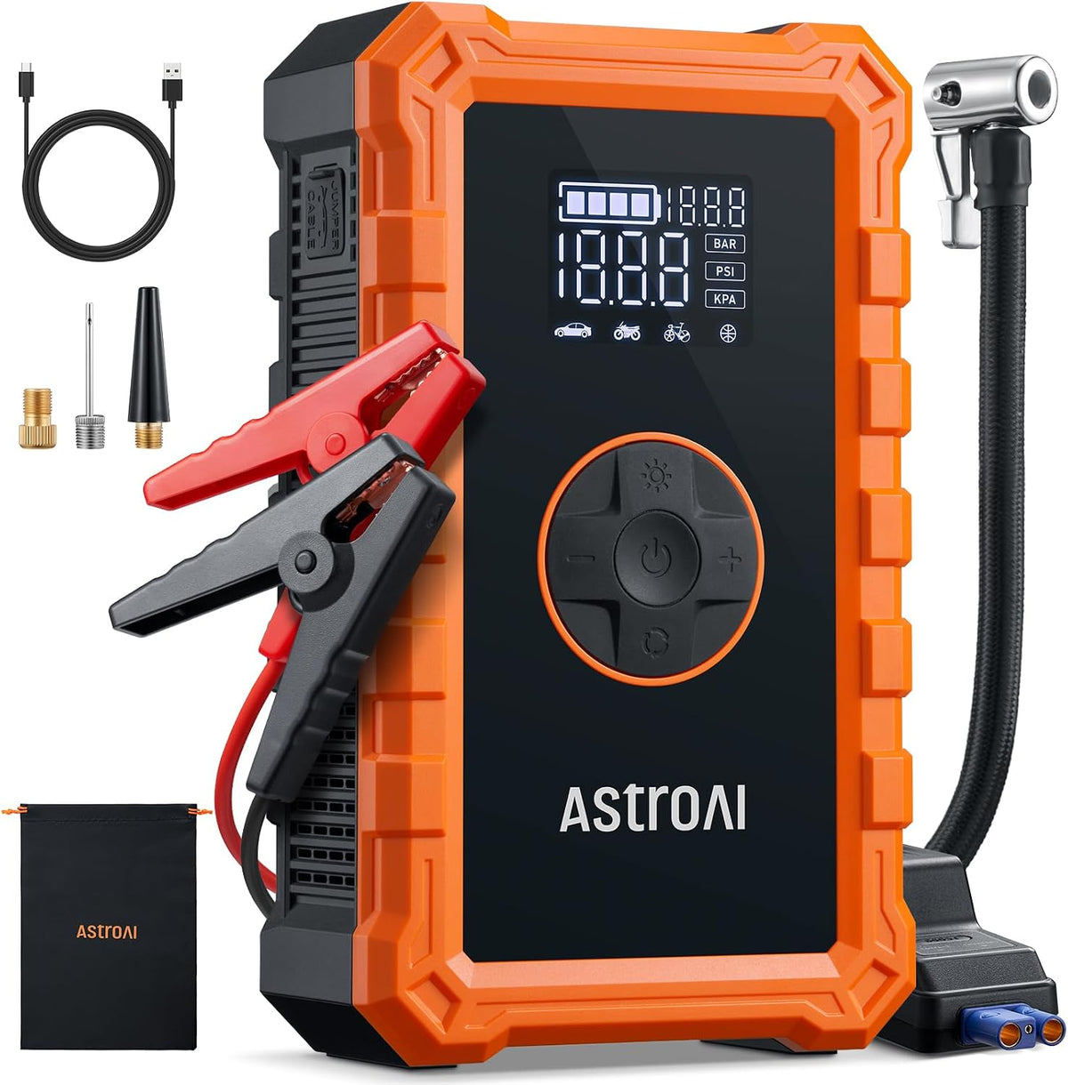 Astroai S8 Air 3000A Jump Starter with Air Compressor, 12V Jump Box
