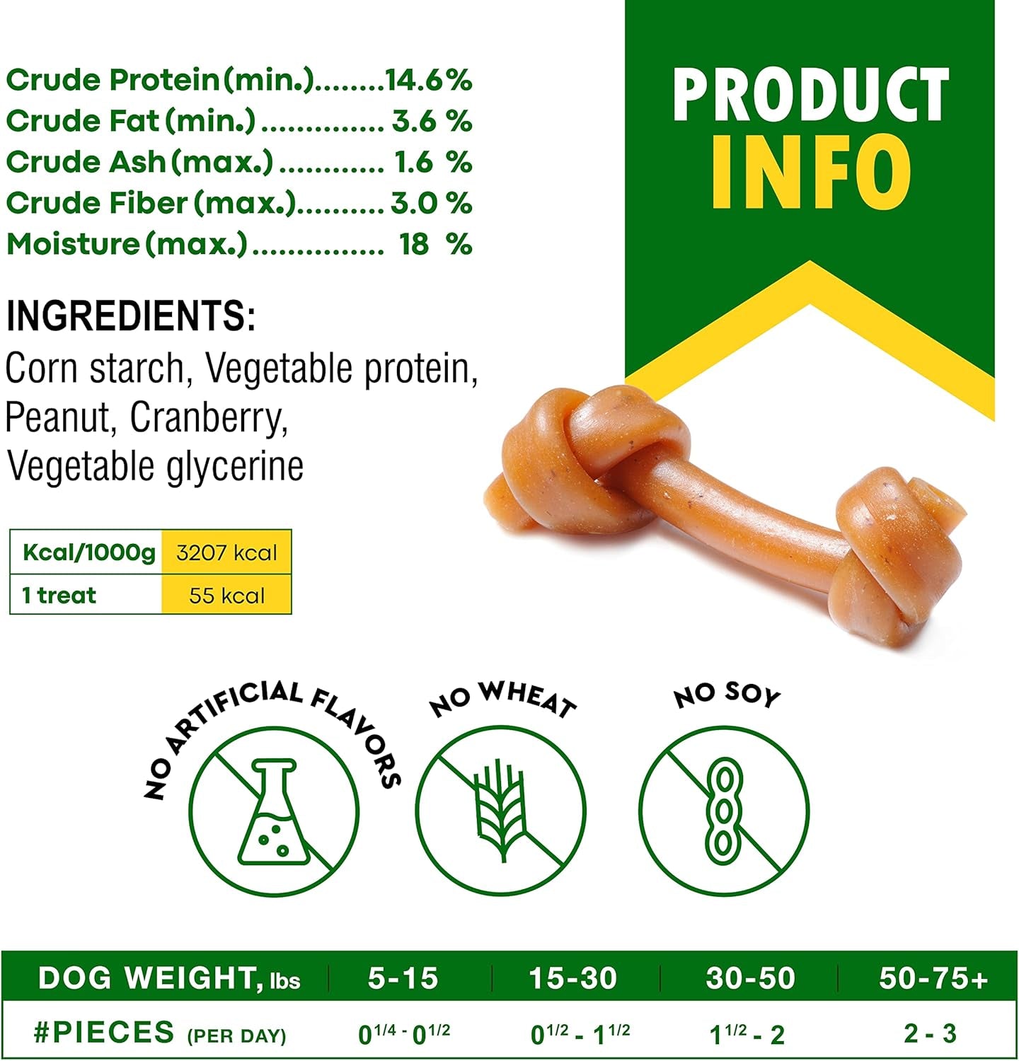 Dog Treats Peanut Butter Bones with Cranberry & Rawhide Free Chew 10.6 Oz - Pet Natural Mini & Big Snacks Healthy Collagen & Bulk Best Chews for Small & Large Dogs - Made for USA (Peanut Butter)
