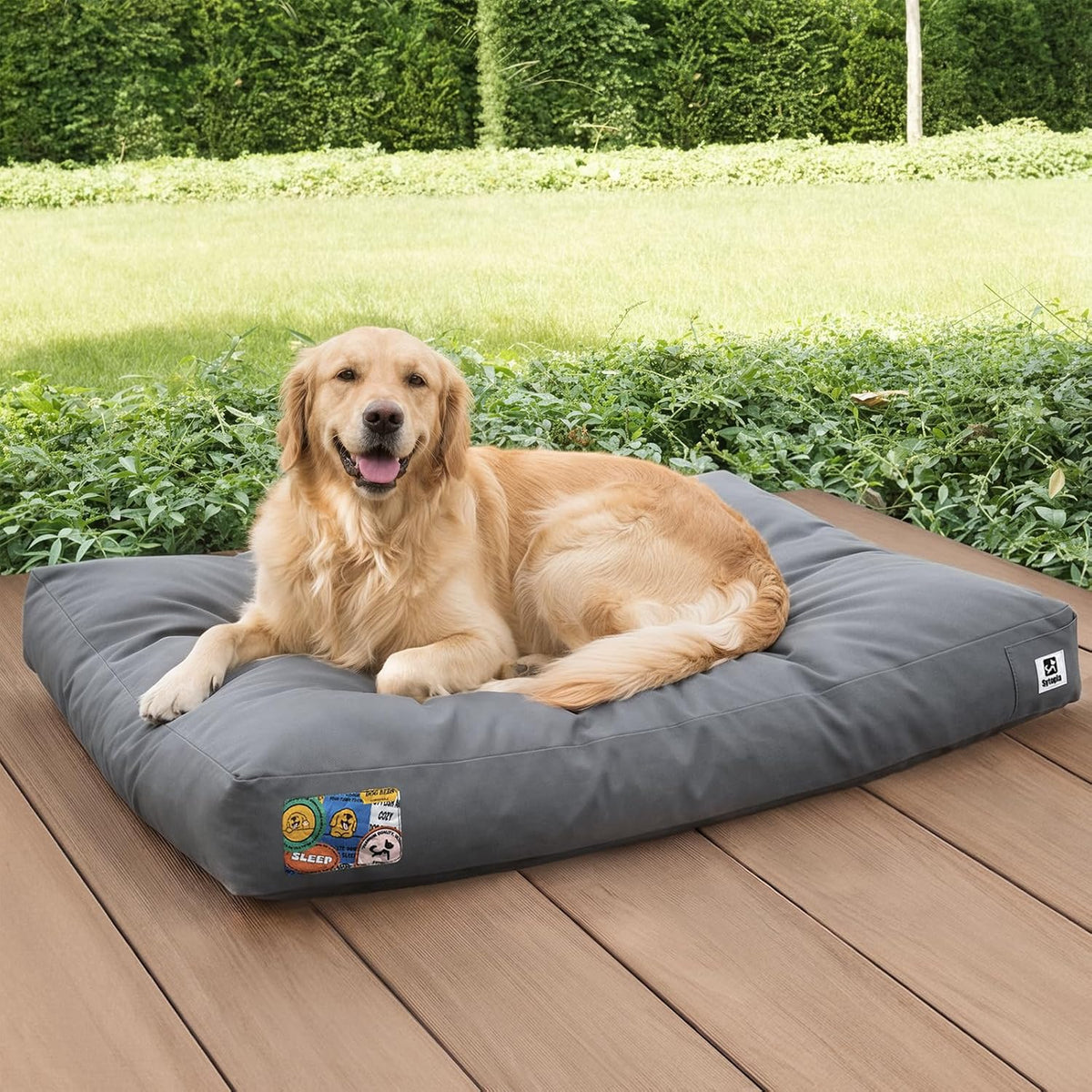 Sytopia 42-Inch Waterproof Outdoor Dog Bed for Large Dogs, Heavy Duty Orthopedic Egg Crate Foam Pet Bed with Durable Fabric and Removable Washable Cover for Patio, Camping and Travel, Grey