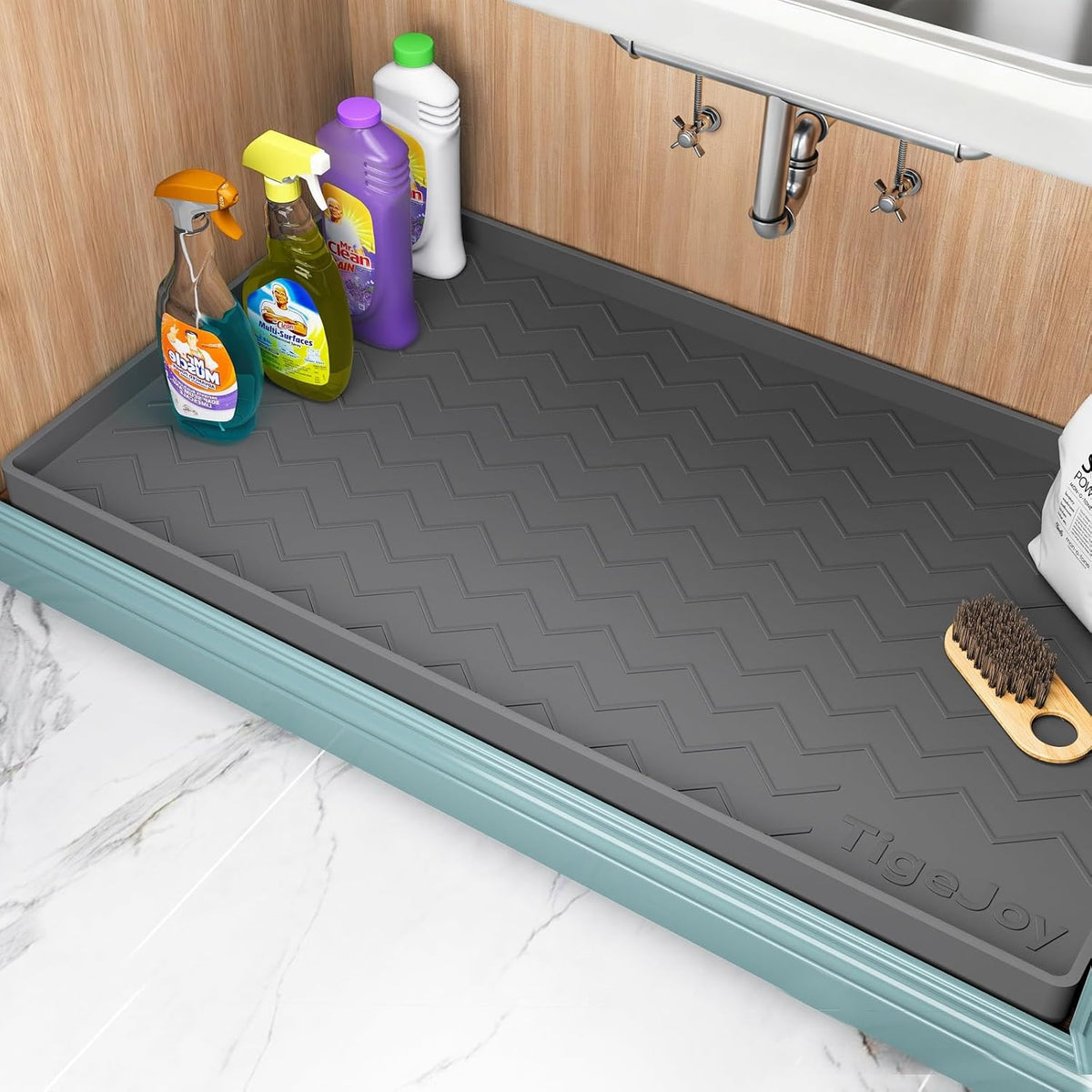 Tigejoy under Sink Mats for Kitchen Waterproof 34" X 22", Cabinet Liner