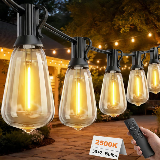 100FT Remote Outdoor String Lights for Outside, 52 Shatterproof LED