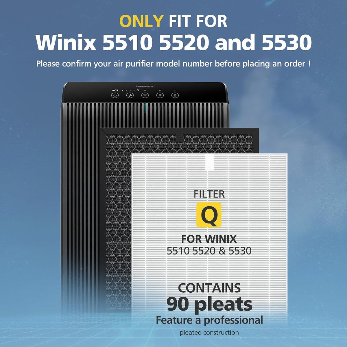 5510 5520 5530 Filter Q for WINIX 5510 5520 5530 Air Purifier Filter Replacement 1712-0123-00 for Large Room 1882 Ft²/Hr 2 H13 True HEPA Filters & 2 Activated Carbon, 2+2 Pack